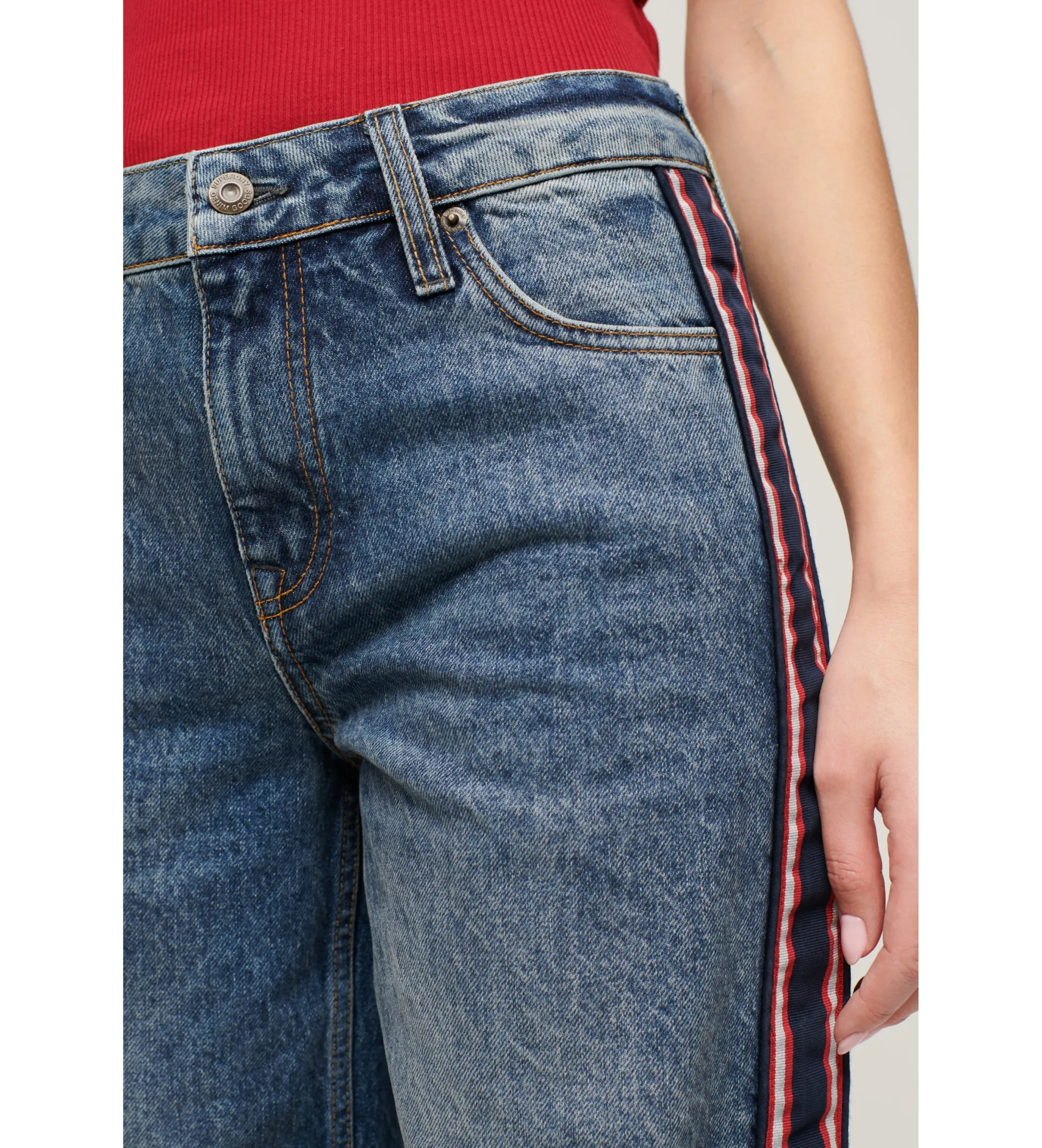 Blue wide-leg mid-rise jeans