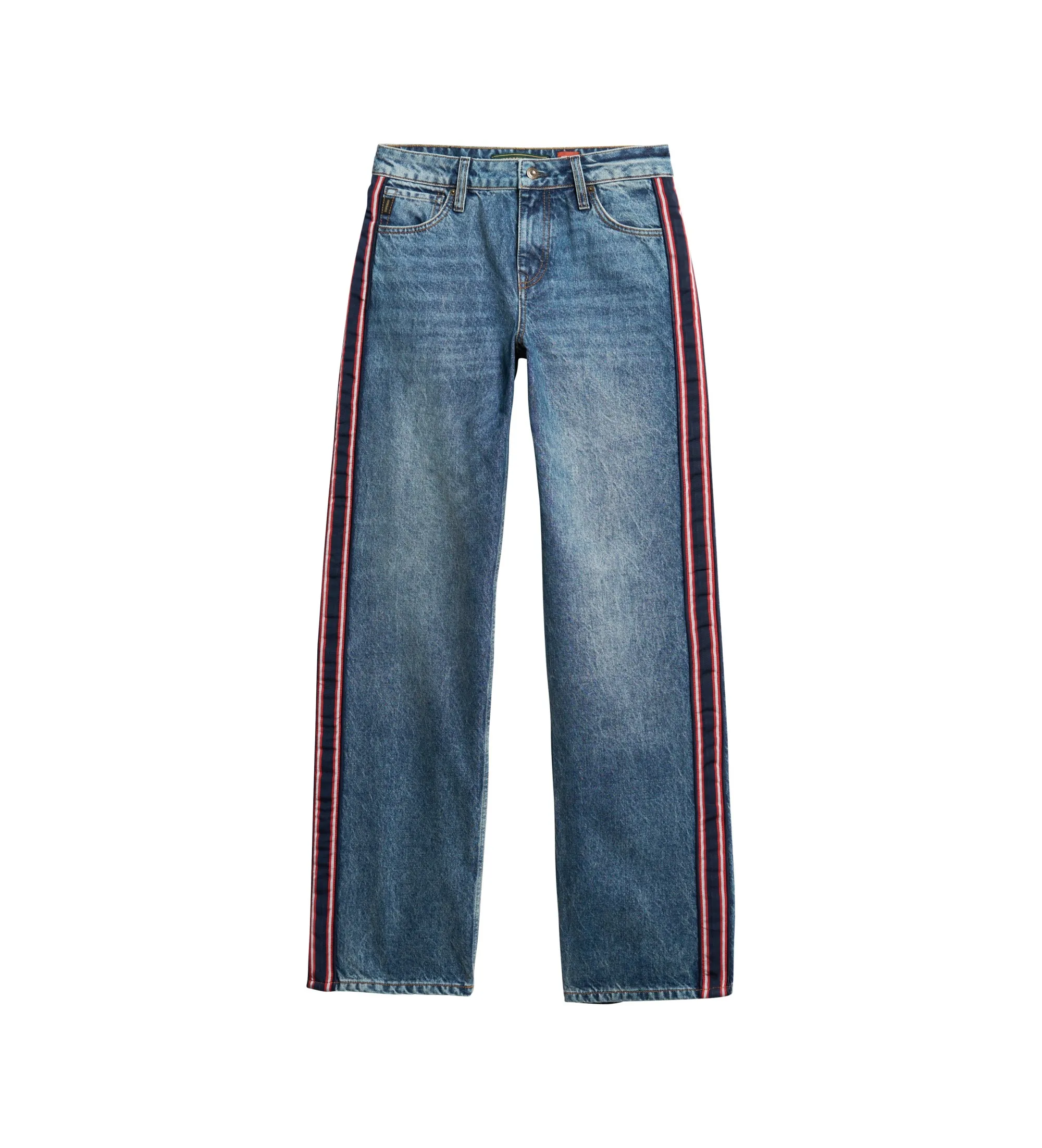 Blue wide-leg mid-rise jeans